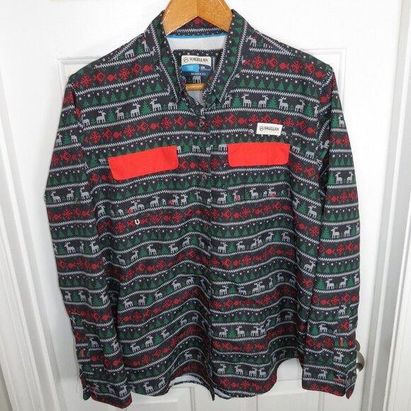 Magellan Fish Gear Shirt Button Up L/S Women XXL Christmas Fair Isle Relaxed Fit - Picture 1 of 6